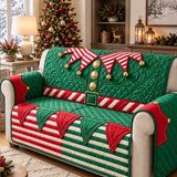 Christmas Red Green Stripe Quilted Sofa Cover