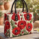 Red Poppy Flower Quilted Leather Strap Bible Handbag