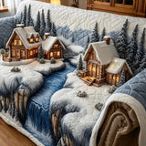 Christmas Frosted Townscape Quilted Sofa Cover