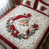 Santa Poinsettia Holly Berry Patchwork 3-Piece Quilted Bedding Set