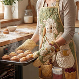 Sheep Baking Quilted Apron Set (2-Piece) – Padded Apron + Heat-Resistant Oven Mitts