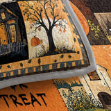 Trick or Treat Halloween Village Patchwork Quilted 3‑Piece Bedding Set