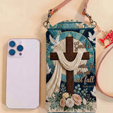 Cross Dove Floral Bible Verse Quilted Slim Phone Crossbody Bag