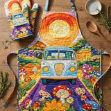 Hippie Van Quilted Apron Set (2-Piece) – Padded Apron + Heat-Resistant Oven Mitts