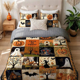 Trick or Treat Halloween Village Patchwork Quilted 3‑Piece Bedding Set