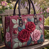 Vintage Rose Floral Quilted Leather Strap Bible Handbag