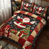 Christmas Santa Gift Tree Black Patchwork Quilted 3-Piece Bedding Set