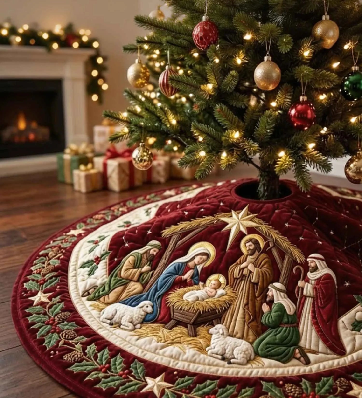 Nativity Scene Quilted Tree Skirt
