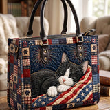 Patriotic Kitty Quilted Leather Strap Bible Handbag
