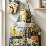 Flower Quilted Apron Set (2-Piece) – Padded Apron + Heat-Resistant Oven Mitts