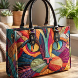Colorful Cat Quilted Leather Strap Bible Handbag
