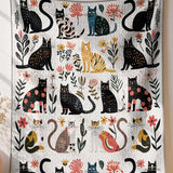 Colorful Cat Floral Patchwork Quilted 3‑Piece Bedding Set
