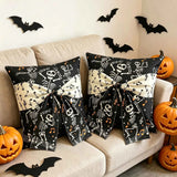 Halloween Dancing Skeleton Musical Note Bow Decorative Throw Pillow Cover