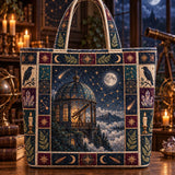 Astronomy Observatory Raven Crystal Constellation Moon Patchwork Quilted Tote Bag