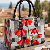 Contrast Garden Flower Quilted Leather Strap Bible Handbag