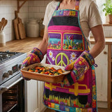 Hippie Van Quilted Apron Set (2-Piece) – Padded Apron + Heat-Resistant Oven Mitts