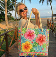 Quilted Floral Beach Bag Tropical Flower – L and XL